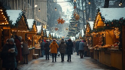 Obraz premium Portrait of teenage girl drinking mulled wine in Christmas market