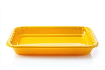 Yellow food tray on white background made of plastic