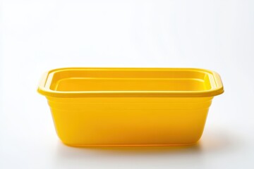 Yellow plastic lunch container on white background