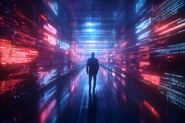 Gritty depiction of a figure navigating the labyrinth of glitching.