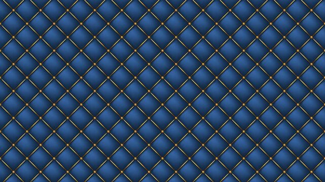 Upholstery quilted background animation. Quilted stitched background pattern. Blue leather texture sofa backdrop