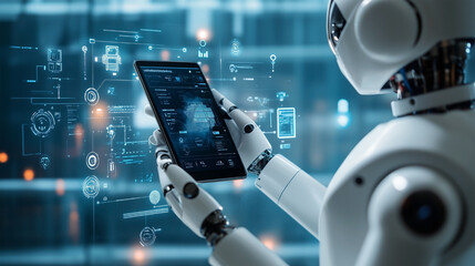 AI Robot Analyzing Digital Data