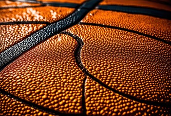 vibrant macro perspective detailed basketball surface highlighting texture design elements, color, pattern, sphere, court, rubber, material, lines, grip