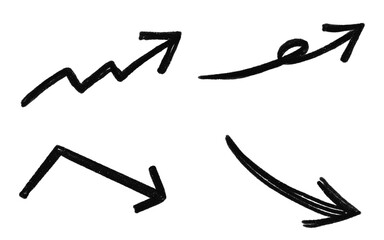 上昇、下降の矢印セット、手描きのマジックペン風テクスチャ