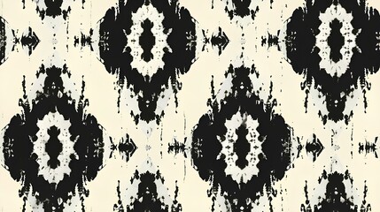 : Vector illustration of the black and white colored ikat ornamental seamless pattern.