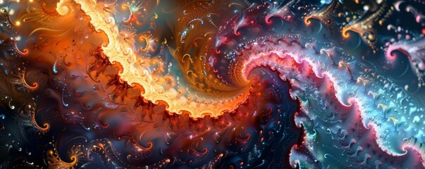Vibrant Colorful Abstract Spirals Twisting and Turning in a Hypnotic Dance Amidst a Cosmic Playground of Light and Shadow