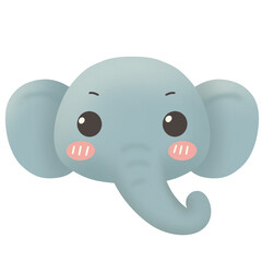 Illustration of elephant face . White background. Hand-drawn illustration.