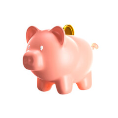 piggy bank with a golden coin. 3d render for business and online shop. isolated and 3d vector icon illustration.