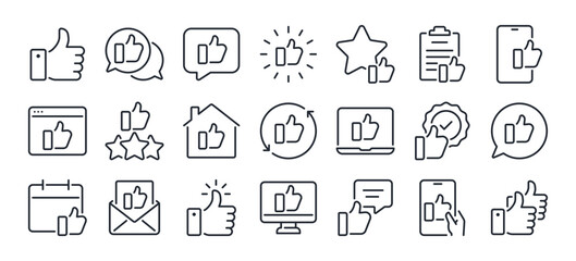 Thumb up and like gesture editable stroke outline icons set isolated on white background flat vector illustration. Pixel perfect. 64 x 64