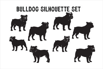 Bulldog silhouette vector isolated. Bulldog Vector set. Bulldog vesctor illustration.