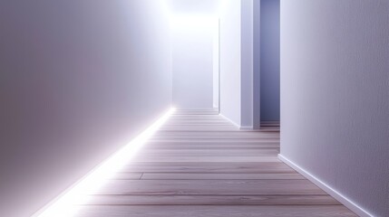 Fototapeta premium Floor Lighting for Minimalist Hallways, Examine the use of minimalist floor lighting along hallways, such as recessed floor lights or low-level LED strips.