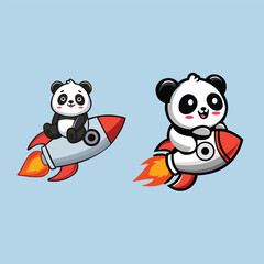 Obraz premium Adorable Pandas Riding Rockets Vector