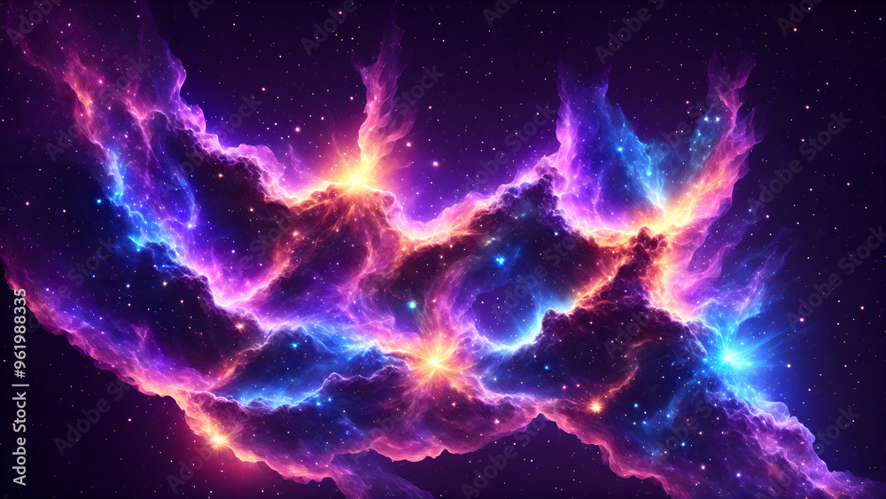 Wall mural blinking glimmers in a colorful nebula background 3d wallpaper