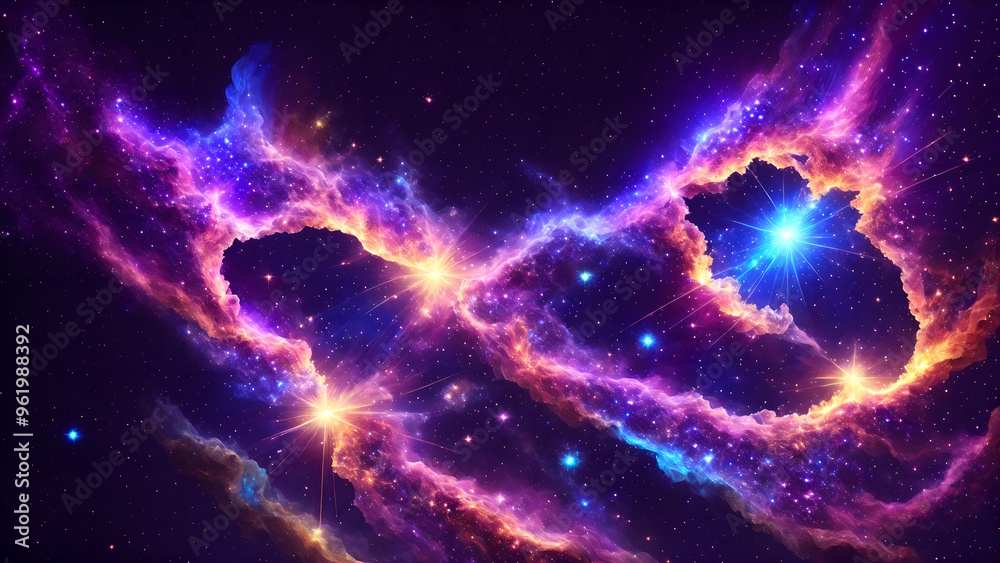 Wall mural blinking glimmers in a colorful nebula background 3d wallpaper