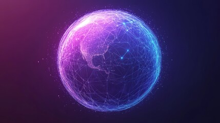 Metaverse digital sphere. Abstract blue-purple globe in low poly. Polygonal wireframe vector illustration. Geometric background