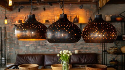 Obraz premium Handmade Vintage Metal Lampshade with Perforations