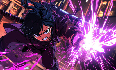  anime wizard girl, with a determined look and wind-swept hair , 4k , wallpaper