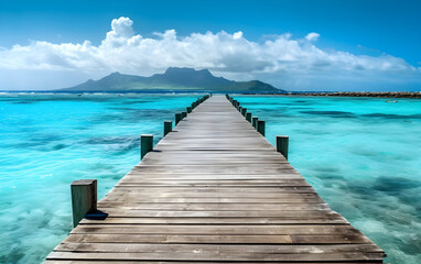 Obraz premium Wooden dock leading to blue ocean