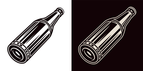 Beer bottle silhouette vector illustration in two styles, black on white and on dark background