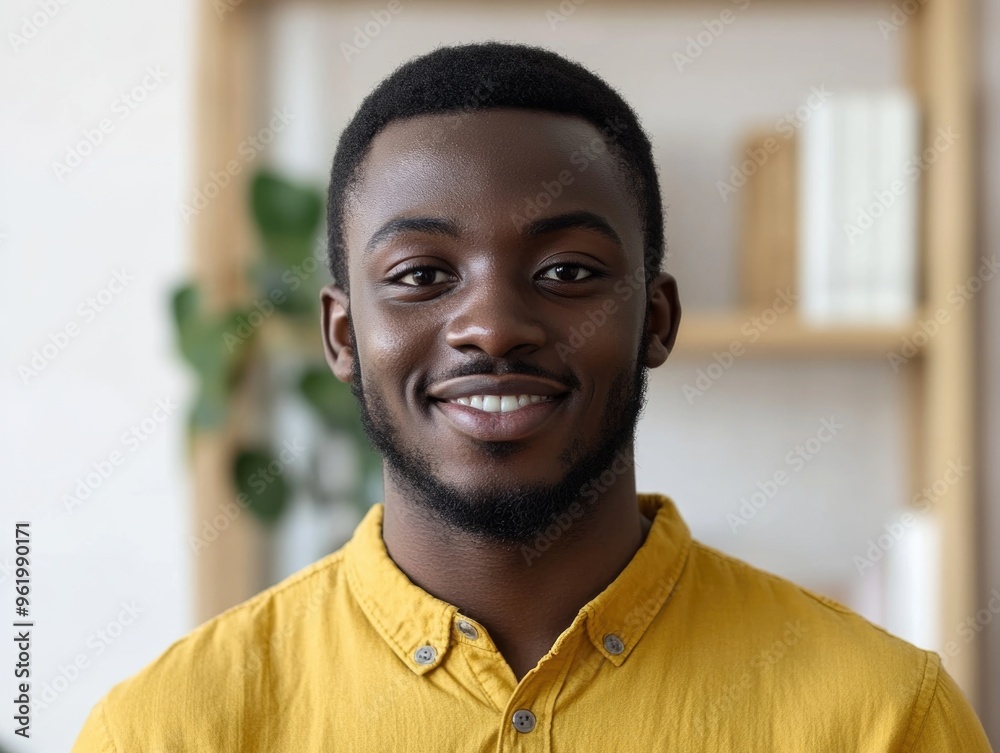 Wall mural Smiling Young Man in Yellow Shirt