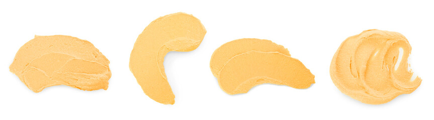 Tasty hummus on white background, top view