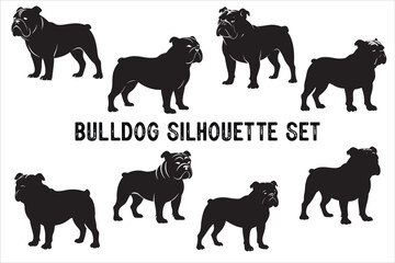 Bulldog silhouette vector isolated. Bulldog Vector set. Bulldog vesctor illustration.