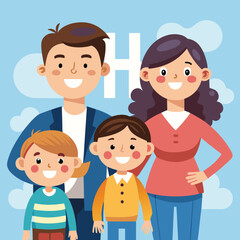 Obraz premium Character happy family greeting say Hi Hello