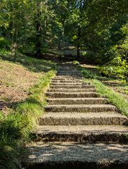 An endless stone staircase leads up to the top of the mountain. Batumi, Georgia.