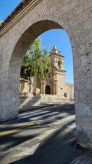 VIEW OF THE YANAHUARA PARISH IN AREQUIPA. YANAHUARA VIEWPOINT, AREQUIPA. PERU.