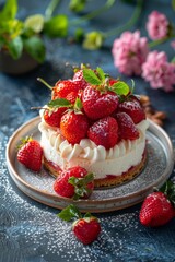 Strawberry cheesecake with fresh strawberries