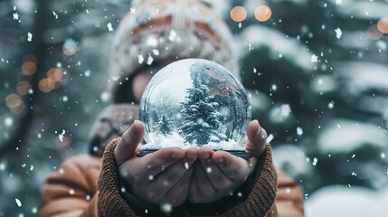 Cute little boy Person Holding Snow Globe on Christmas Eve Generative AI