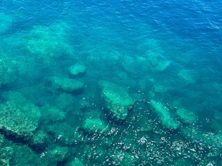 Blue sea clear waters beautiful aerial view.