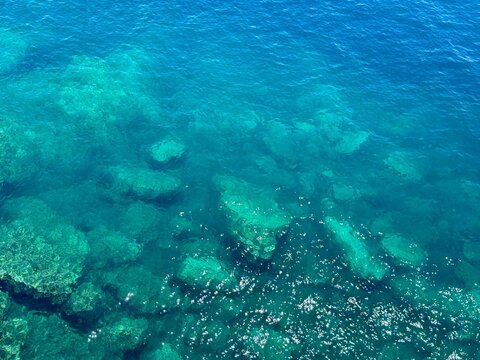 Blue sea clear waters beautiful aerial view.
