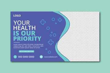 Medical healthcare youtube thumbnail and web banner template.Editable video thumbnail template