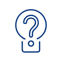 Question mark icon in vector style, blue outline, inquiry and help symbol with copy space