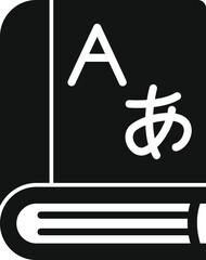 Simple icon depicting a book with japanese characters, suggesting language learning or cultural exploration