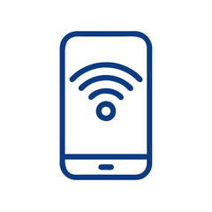 Wi-Fi symbol, blue outline, digital connectivity with copy space