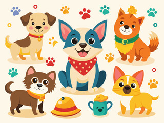 cartoon dog  vector, icon collection, cartoon-vector-illustration-of-various-cute-dog