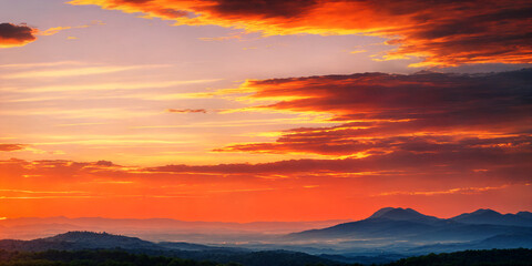 Fototapeta premium Summer Evening Sunset Over Mountain Range