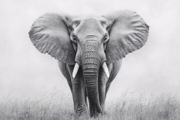 Naklejka premium A detailed sketch of an elephant walking gracefully, showcasing its majestic features and natural beauty against a minimalistic background