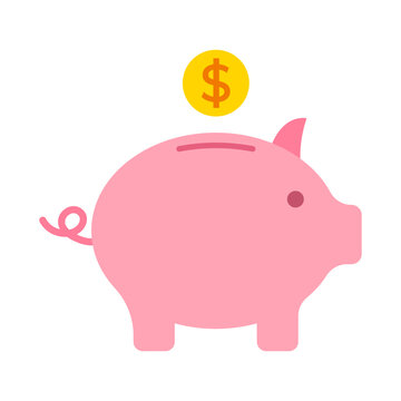 recommend clip art: Vector isolated pink piggy bank with yellow dollar coin icon