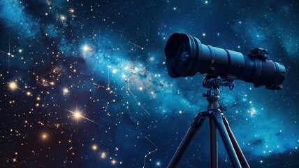 A high-quality telescope pointed toward a stunning starry night sky, perfect for exploring the mysteries of the universe.