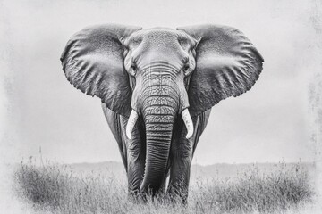 Naklejka premium A detailed sketch of an elephant walking gracefully, showcasing its majestic features and natural beauty against a minimalistic background