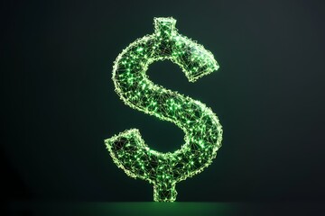 Obraz premium A sparkling green dollar sign, symbolizing wealth and prosperity, set against a dark background for a striking contrast.