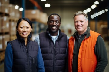 Fototapeta premium Portrait of a middle aged group of diverse warehouse workers