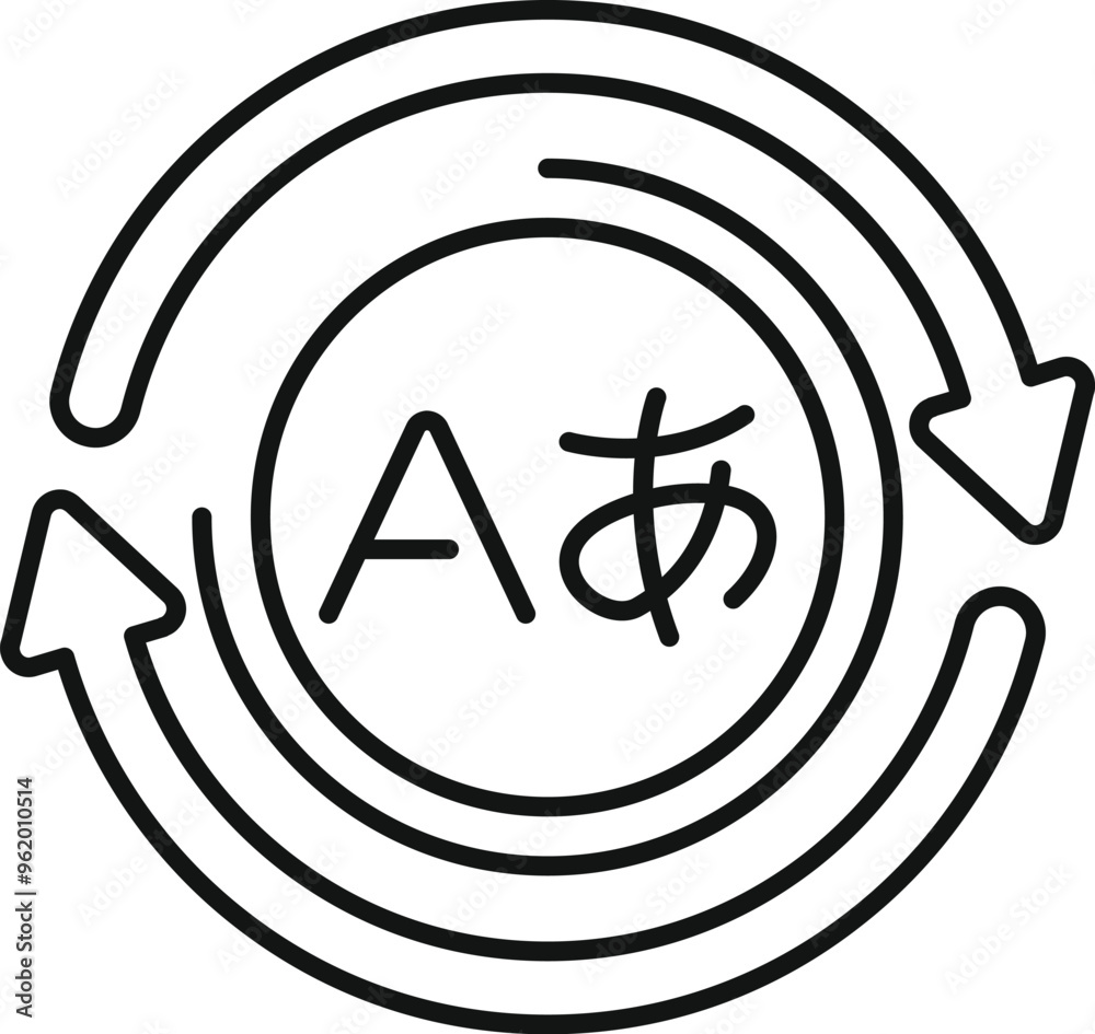 Poster simple icon representing a language exchange program with japanese and english letters surrounded by