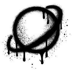 Planet with a ring icon graffiti with black spray paint. vector illustration. © tedi