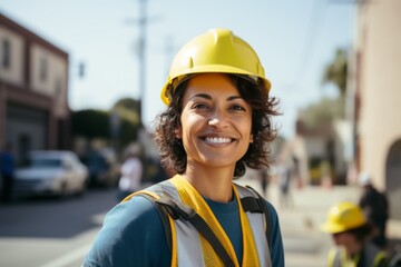 Portrait of a smiling middle aged female construction worker