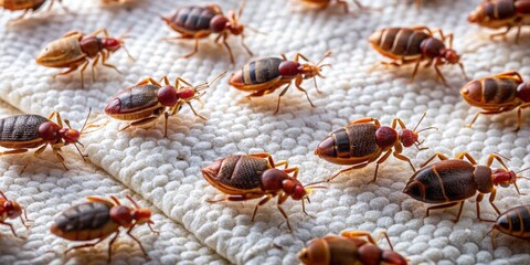 Bed Bugs on White Surface Macro Photography of Tiny Brown Insects, Bed Bugs, Pest Control,