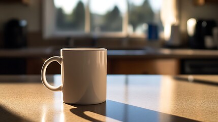 Fototapeta premium Morning Serenity: Empty Mug on Sunlit Kitchen Counter